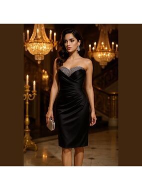 Maria Bonita Black Celebrity Dress Style Strap Shoulder Bodycon Pencil dress L